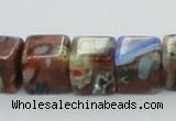 CLG549 16 inches 8*8mm cube goldstone & lampwork glass beads