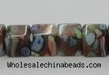 CLG550 16 inches 8*8mm cube goldstone & lampwork glass beads