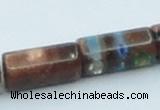 CLG551 16 inches 8*16mm faceted cylinder goldstone & lampwork beads