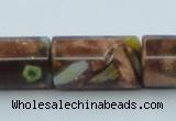 CLG552 16 inches 10*15mm faceted cylinder goldstone & lampwork beads