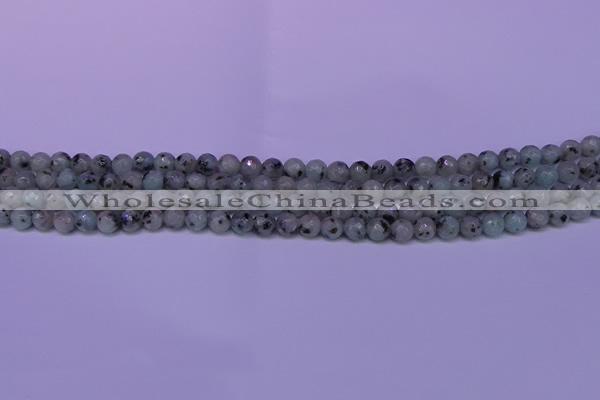 CLJ420 15.5 inches 4mm faceted round sesame jasper beads