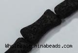 CLV45 15.5 inches 12*20mm pillow-shaped black natural lava beads