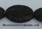 CLV49 15 inches 20*28mm oval black natural lava beads wholesale