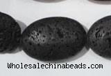 CLV508 15.5 inches 20*30mm oval black lava beads wholesale