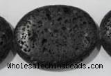 CLV509 15.5 inches 30*40mm oval black lava beads wholesale