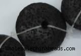 CLV54 15.5  inches 12*26mm flat round black natural lava beads wholesale