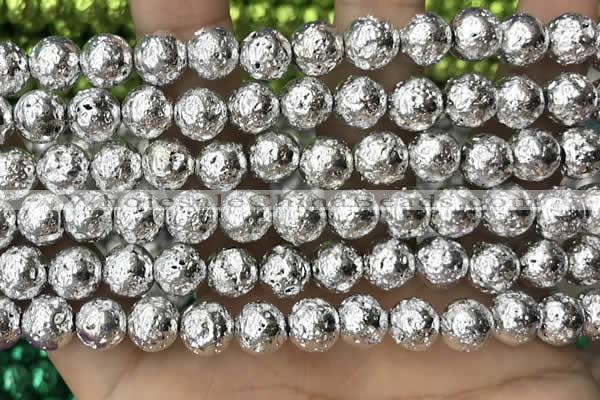 CLV541 15.5 inches 8mm round plated lava beads wholesale