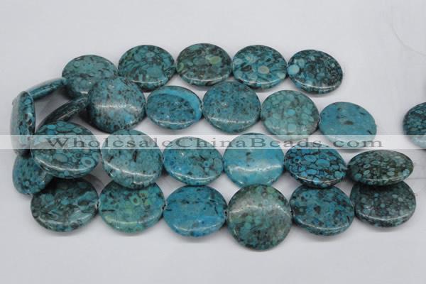 CMB45 15.5 inches 30mm flat round dyed natural medical stone beads