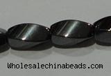 CMH153 15.5 inches 6*12mm twisted rice magnetic hematite beads