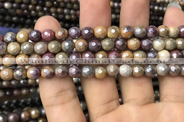 CMK338 15.5 inches 6mm faceted round AB-color mookaite beads