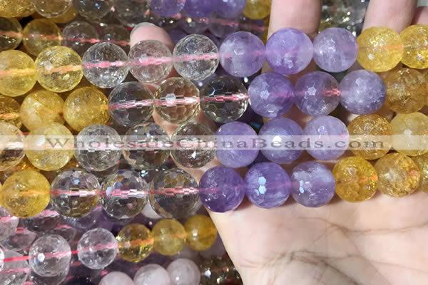 CMQ547 15.5 inches 14mm faceted round colorfull quartz beads