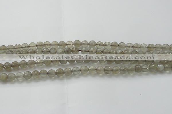 CMS1061 15.5 inches 8mm faceted round grey moonstone beads wholesale