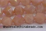 CMS1133 15.5 inches 10mm faceted nuggets peach moonstone beads