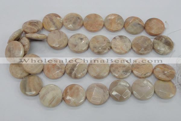 CMS116 15.5 inches 25mm faceted coin moonstone gemstone beads