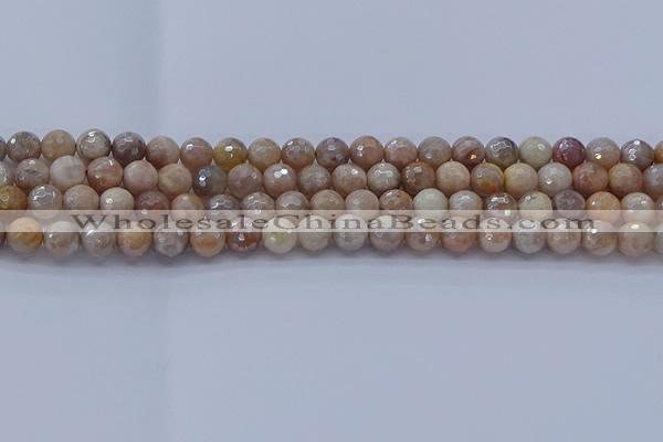 CMS1301 15.5 inches 6mm faceted round AB-color moonstone beads