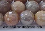 CMS1305 15.5 inches 14mm faceted round AB-color moonstone beads