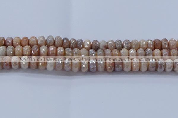 CMS1323 15.5 inches 6*10mm faceted rondelle AB-color moonstone beads