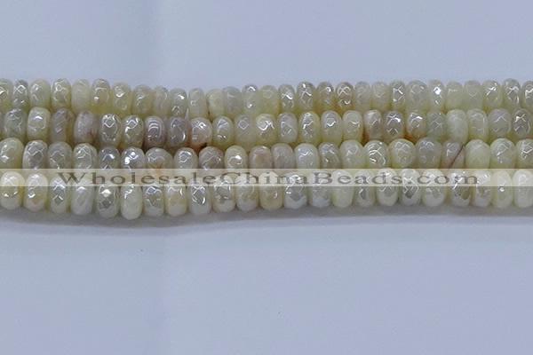 CMS1343 15.5 inches 6*10mm faceted rondelle AB-color white moonstone beads