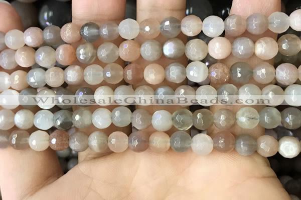 CMS1692 15.5 inches 6mm faceted round rainbow moonstone beads