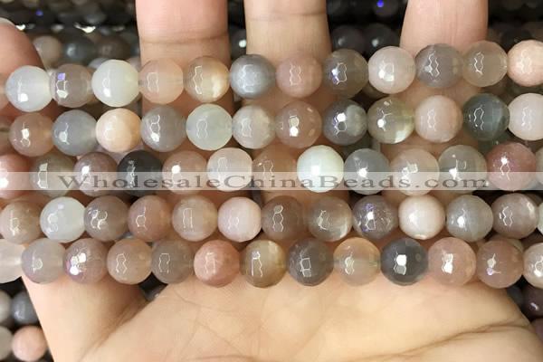 CMS1693 15.5 inches 8mm faceted round rainbow moonstone beads