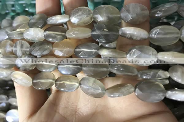 CMS1851 15.5 inches 10*14mm faceted oval grey moonstone beads