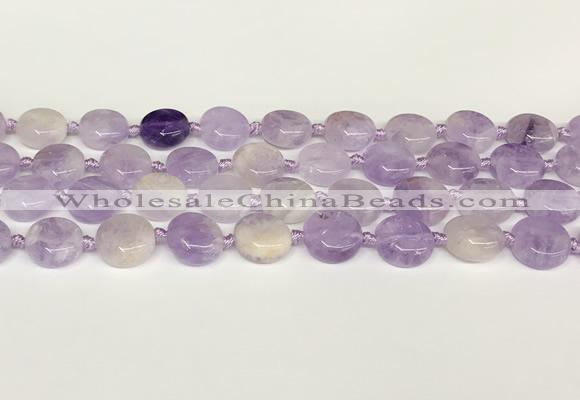 CNA1125 15.5 inches 14mm flat round natural lavender amethyst beads