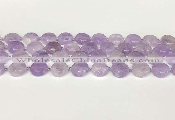 CNA1126 15.5 inches 14mm flat round natural lavender amethyst beads