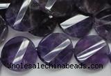 CNA45 15.5 inches 20mm twisted faceted coin grade A natural amethyst beads