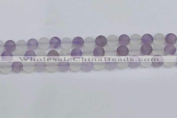 CNA739 15.5 inches 12mm round matte amethyst & white crystal beads