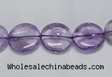 CNA821 15.5 inches 12mm flat round natural light amethyst beads