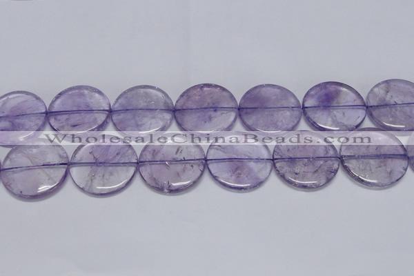 CNA829 15.5 inches 40mm flat round natural light amethyst beads