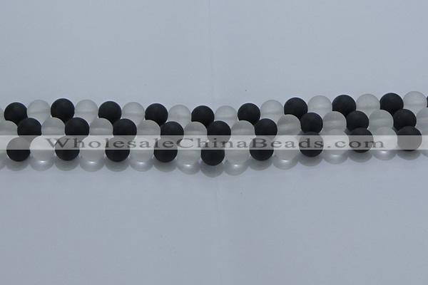 CNC112 15.5 inches 8mm round matte white crystal & black agate beads