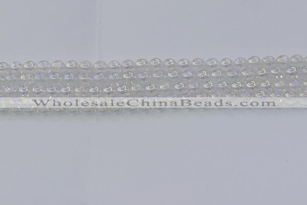 CNC561 15.5 inches 6mm round plated crackle white crystal beads