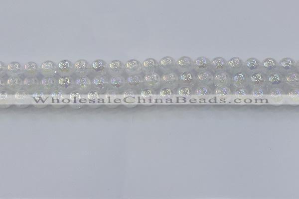 CNC562 15.5 inches 8mm round plated crackle white crystal beads