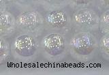 CNC564 15.5 inches 12mm round plated crackle white crystal beads