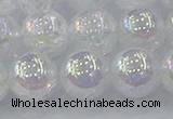 CNC565 15.5 inches 14mm round plated crackle white crystal beads