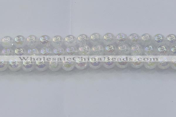 CNC565 15.5 inches 14mm round plated crackle white crystal beads