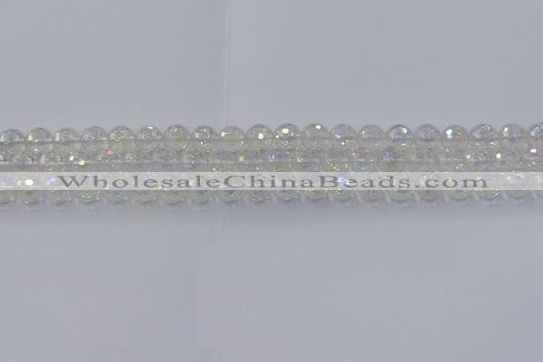 CNC600 15.5 inches 4mm faceted round plated natural white crystal beads