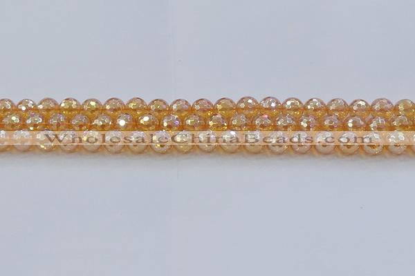 CNC615 15.5 inches 8mm faceted round plated natural white crystal beads