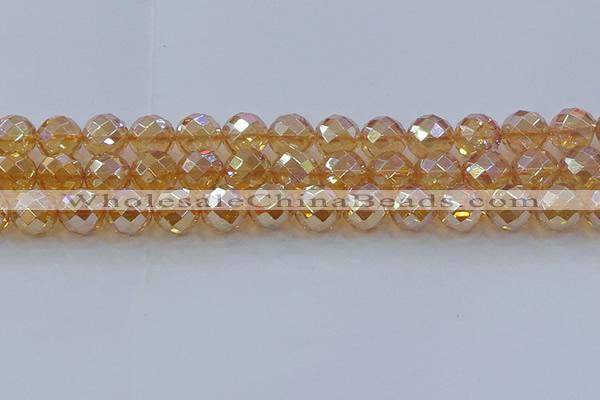 CNC624 15.5 inches 14mm faceted round plated natural white crystal beads