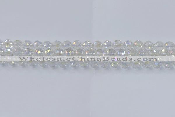 CNC646 15.5 inches 8mm faceted round plated natural white crystal beads