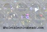 CNC648 15.5 inches 12mm faceted round plated natural white crystal beads