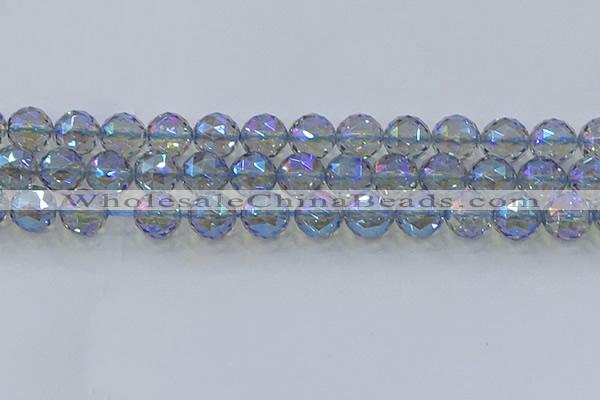 CNC661 15.5 inches 14mm faceted round plated natural white crystal beads