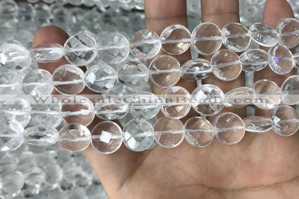 CNC745 15.5 inches 10mm faceted coin white crystal beads