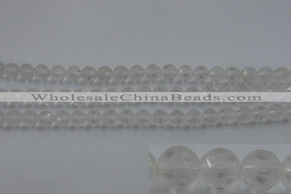 CNC82 15.5 inches 8mm carved round matte white crystal beads