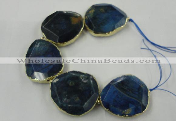 CNG1638 8 inches 40*45mm - 45*50mm freeform agate beads with brass setting