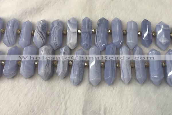 CNG3212 10*25mm - 12*45mm faceted nuggets blue lace agate beads