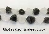 CNG3572 18*20mm - 25*30mm nuggets rough white crystal & smoky quartz beads