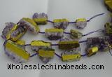 CNG5209 15.5 inches 15*20mm - 12*40mm freeform plated druzy amethyst beads