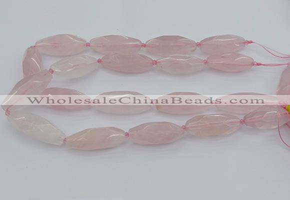 CNG5631 15.5 inches 15*35mm - 18*40mm faceted rice rose quartz beads